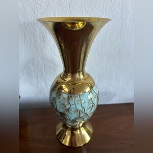 Vintage 1950’s Dealft & Brass Vase 8” tall